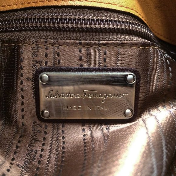 Salvatore Ferragamo Whip Stitched Tan Leather Satchel Handbag - Picture 5 of 11